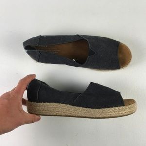 Toms Womens Gray/Black Espadrille Crepe Peep Toe